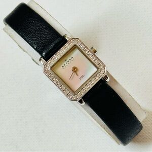 Skagen Tiny Face Women's Square Tank Watch Silver Leather Crystals 466SSLBCR